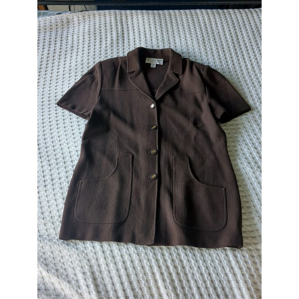 Vtg‎ St John Marie Gray Santana Knit Tunic Top Chocolate Brown Size 10 USA Made